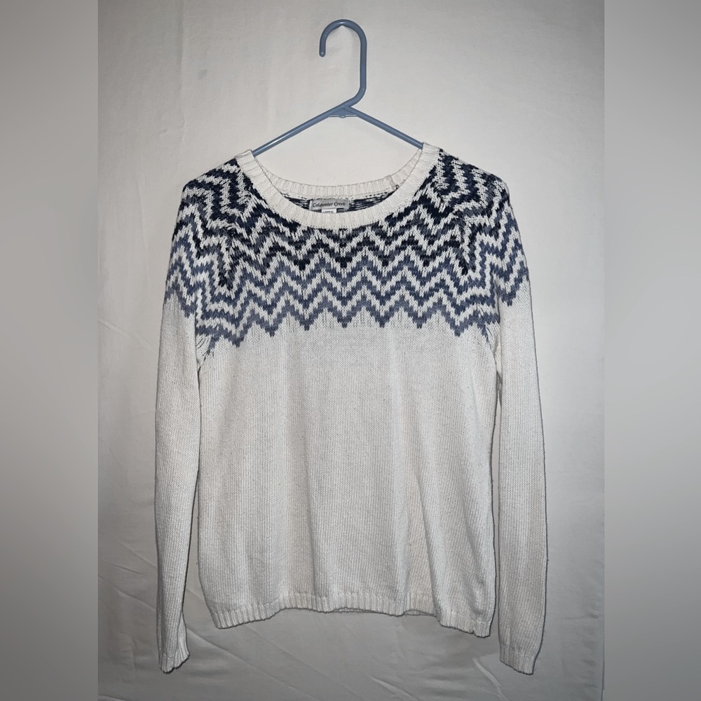 Coldwater Creek White Sweater With Blue Details